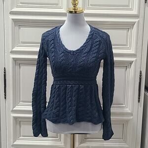 MODA international womens blue cable knit sweater size small